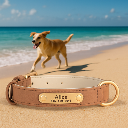 Collier chien en cuir marron personnalisable