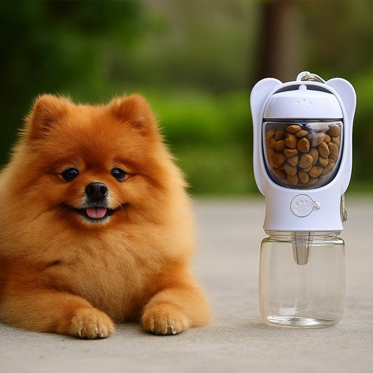 Gourde gamelle chien avec​ compartiment de stockage pour croquettes ou friandises 