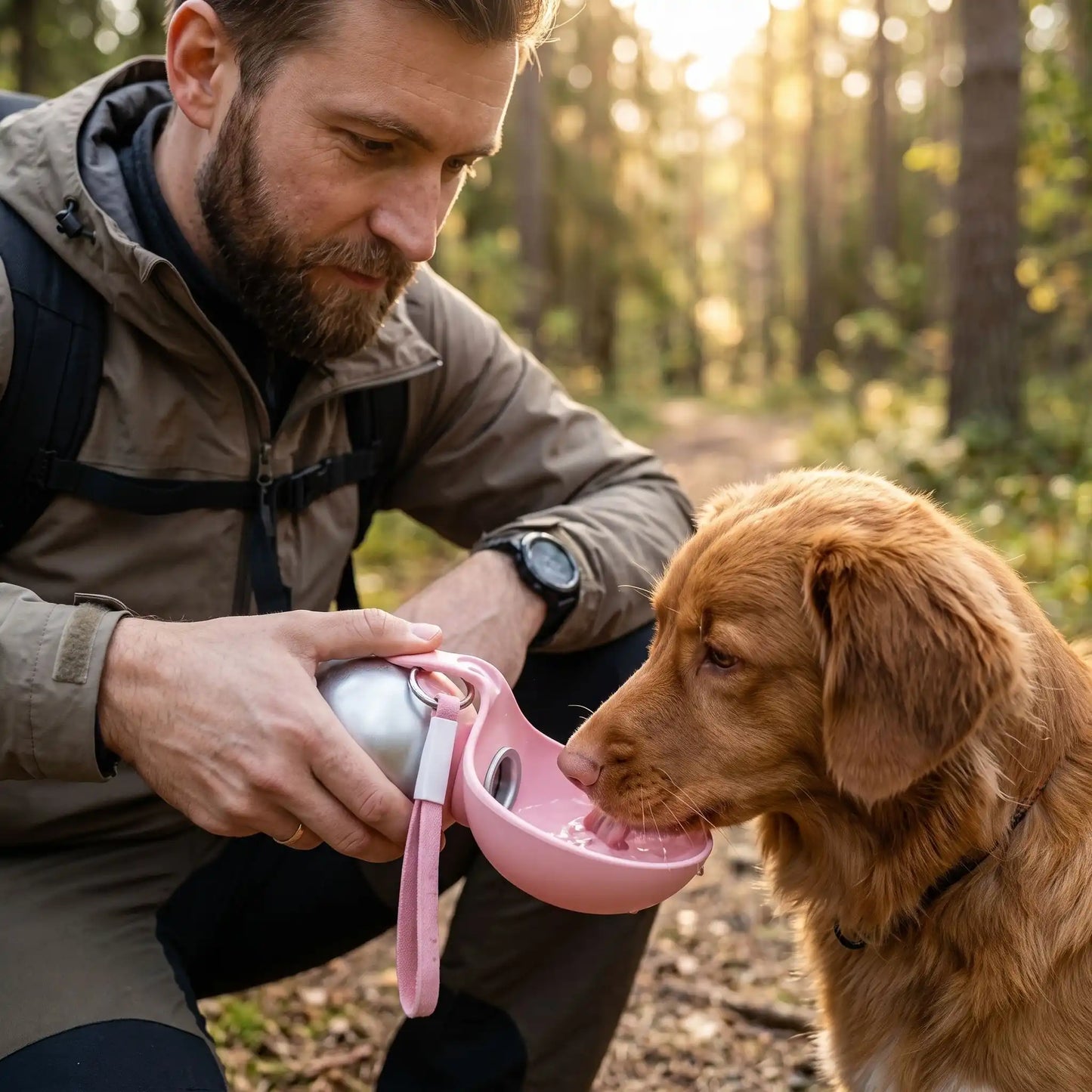 Gourde Portable pour Chien : Gourde rose pour chien acier Inoxydable - Excursion Chien
