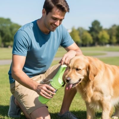 Gourde pour chien avec abreuvoir intégré repliable