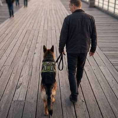Harnais tactique pour chien avec sangle dorsale pour une prise en main directe en situation nécessitant un contrôle immédiat
