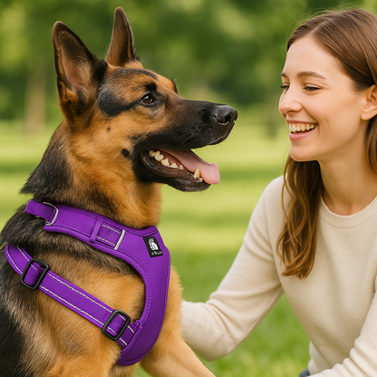 harnais fluo chien intègre des bandes réfléchissantes 3M qui renvoient la lumière jusqu'à 200 mètres