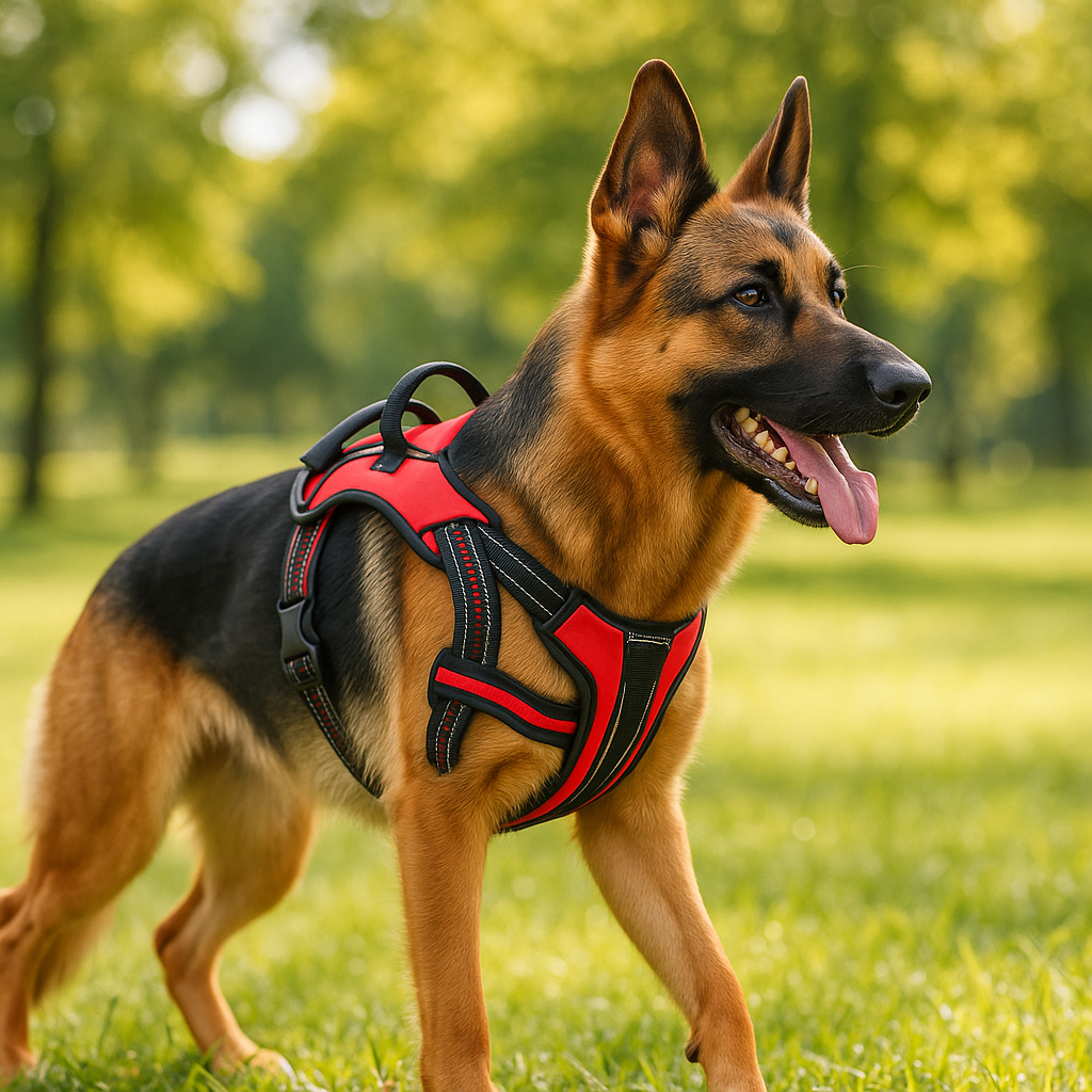 harnais lumineux pour chien avec son point d'attache frontal