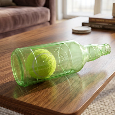 jouet bouteille pour chien avec balle tennis intégrée produisant sons et mouvements captivants
