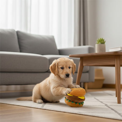 jouet hamburger pour chien qui captive l'attention de votre animal