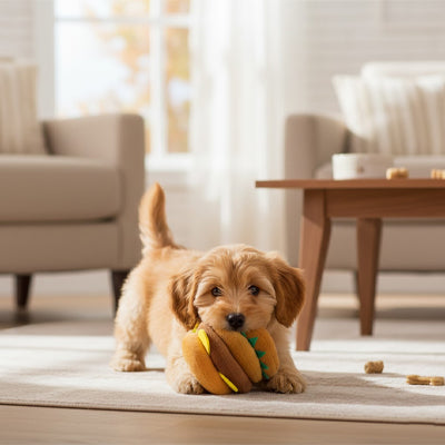 jouet hamburger pour chien qui réveille l'instinct ludique