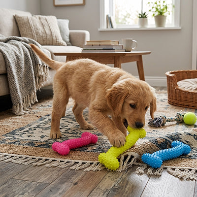 jouet indestructible pour chien destructeur en forme d'os jaune qui attire l'attention de votre animal