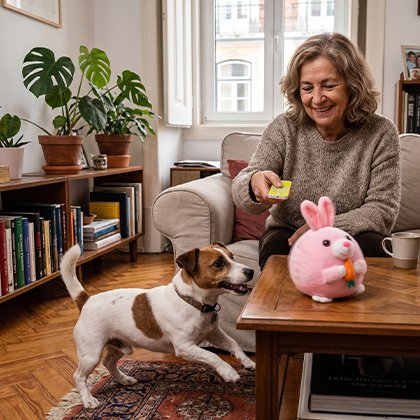 Jouet interactif pour chien avec télécommande sans fil incluse qui permet de contrôler le jouet à distance pour stimuler l'intérêt de l'animal