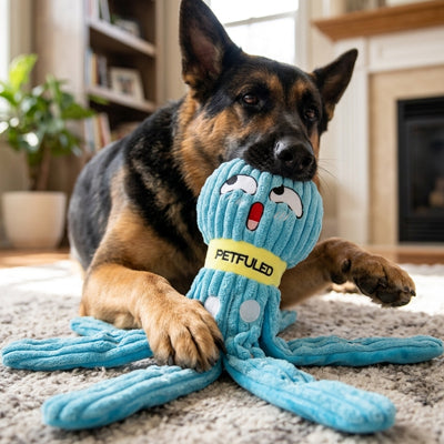 jouet pieuvre pour chien avec bandes de tissu renforcé résistent aux tiraillements répétés de l'animal