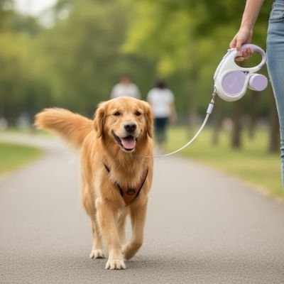 Laisse chien enrouleur avec système de verrouillage à un bouton