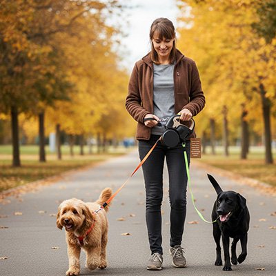 Laisse double pour Chien avec enrouleur automatique des câbles