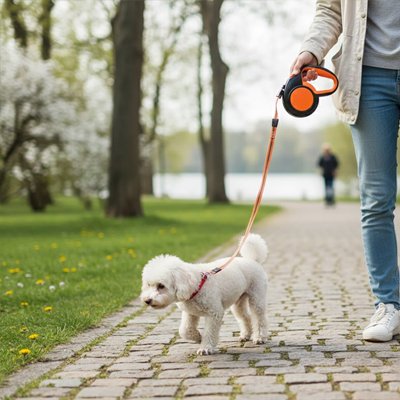 Laisse enrouleur pour chien au cordon solide et durable supportant les tractions et mouvements du chien en toute sécurité