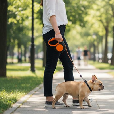 Laisse enrouleur pour chien avec mécanisme automatique d'enroulement et de déroulement pour ajuster la longueur du câble selon les besoins du chien