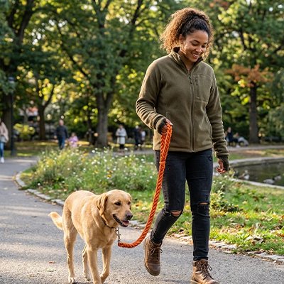 Laisse pour Chien avec poignée de préhension confortable permettant une tenue prolongée sans inconfort