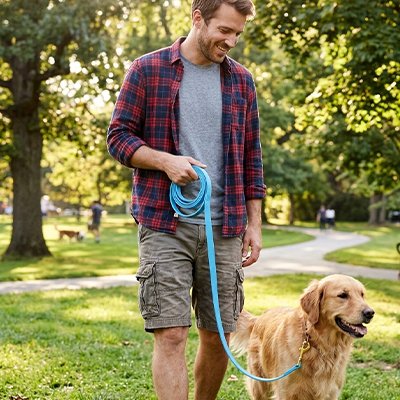 Longe pour Chien équipée d'une attache dorée solide en métal de qualité supérieure pour une connexion sécurisée au collier ou harnais
