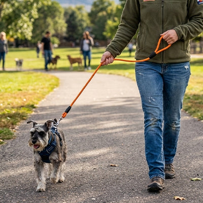 longue laisse pour chien avec poignée ergonomique qui assure une prise en main confortable