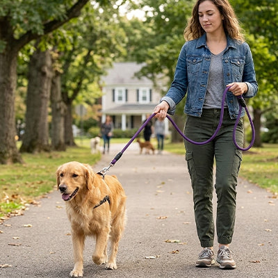 longue laisse pour chien avec système d'attache sécurisé