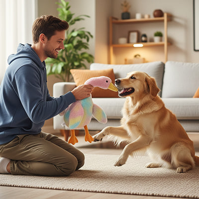 peluche chien canard contre le stress et l'anxiété chez le chien