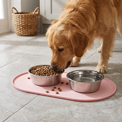 tapis de gamelle chien en silicone imperméable rose