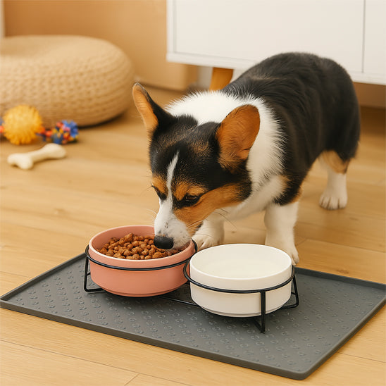 tapis gamelles chien qui maintient les gamelles stables pendant le repas
