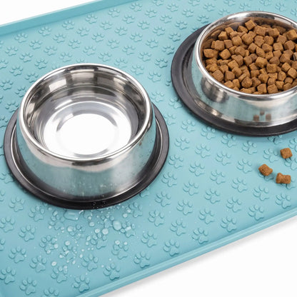 Tapis Sous Gamelle Chien Bleu | Antidérapant Silicone - Excursion Chien