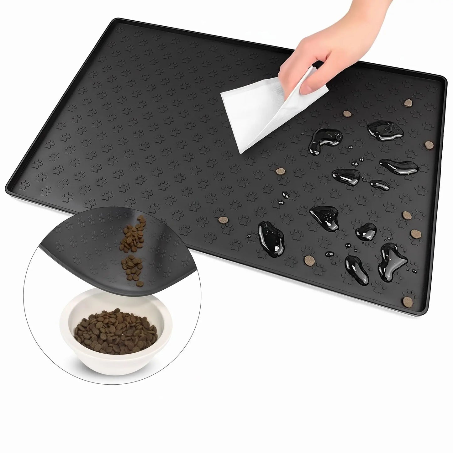 Tapis Sous Gamelle Chien Noir | Silicone antidérapant - Excursion Chien