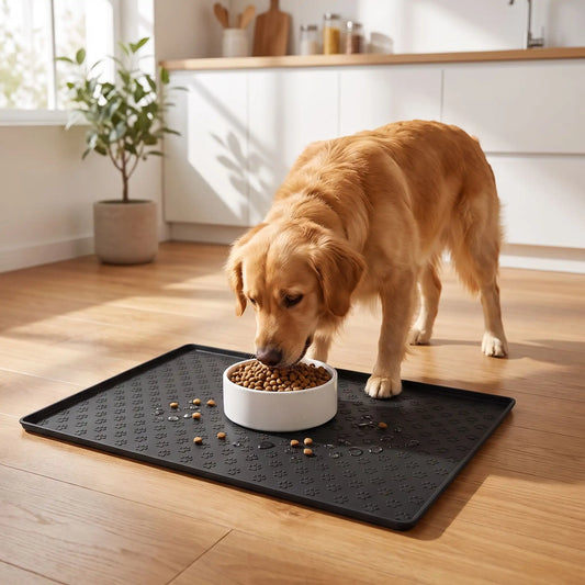 Tapis Sous Gamelle Chien Noir | Silicone antidérapant - Excursion Chien