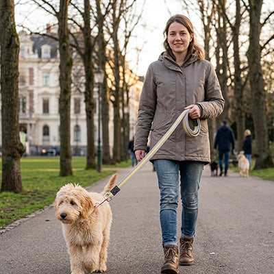 une laisse de chien avec fixation métallique robuste